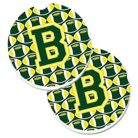Carolines Treasures Letter B Football Green and Yellow  Cup Holder Car Coaster, PK2 CJ1075-BCARC